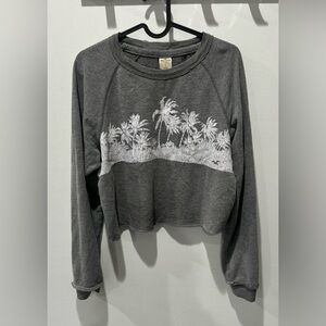 Hollister grey Sweatshirt with White Palm Print crop top soft comfy size S